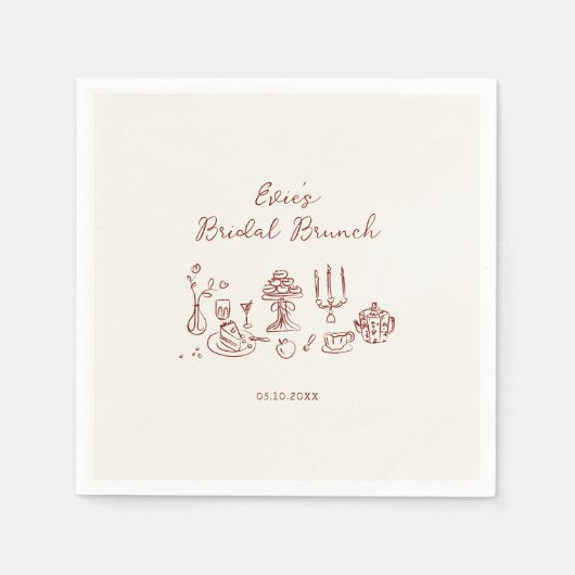 Hand Drawn Burgundy Bridal Brunch Serviette (Vorderseite)