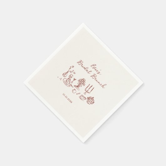 Hand Drawn Burgundy Bridal Brunch Serviette (Ecke)