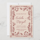 Hand Drawn Burgundy Deep Red Floral Garden Wedding Save The Date (Rückseite)