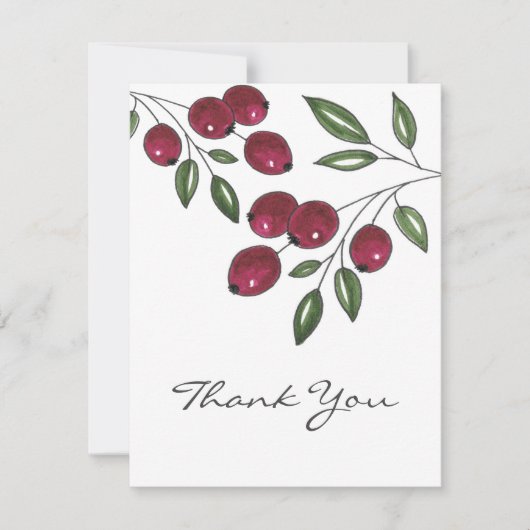 Hand Drawn Burgundy Red Berries Dankeskarte (Vorderseite)