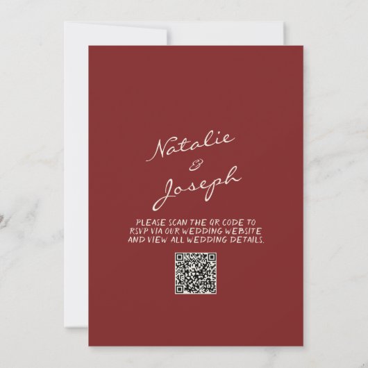 Hand Drawn Burgundy Whimsical QR Code Wedding Einladung (Rückseite)