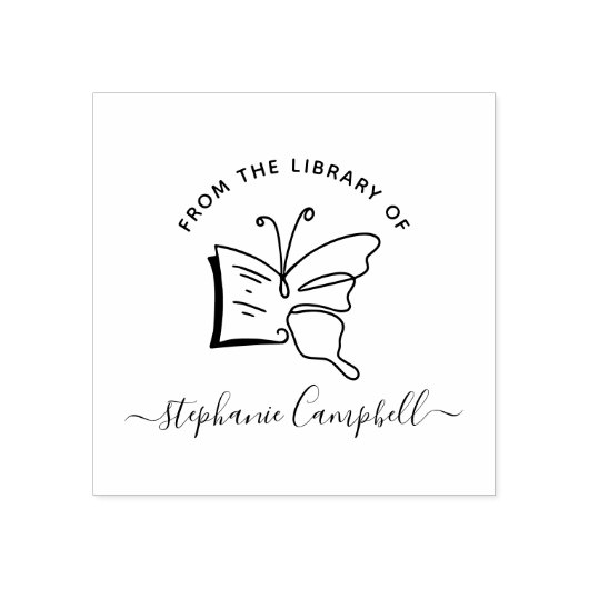 Hand-drawn Butterfly Doodle Elegant Library Book Gummistempel (Prägung)