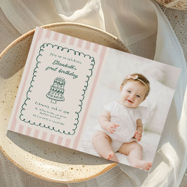 Hand Drawn Cake Quirky Unique 1st Birthday Photo Einladung