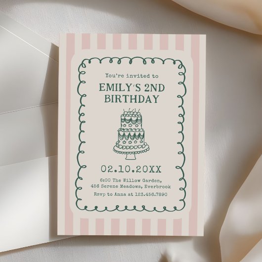 Hand Drawn Cake Quirky Unique Birthday Party Einladung