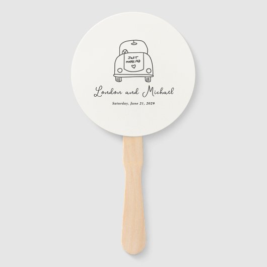 Hand Drawn Car Doodle Modern Wedding Fächer (Vorderseite)