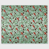 Hand Drawn Cardinal & Winter Greenery Christmas Geschenkpapier (Flach)