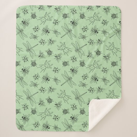 Hand-Drawn Cartoon Insects Pattern Throw Blanket Sherpadecke (Vorderseite)