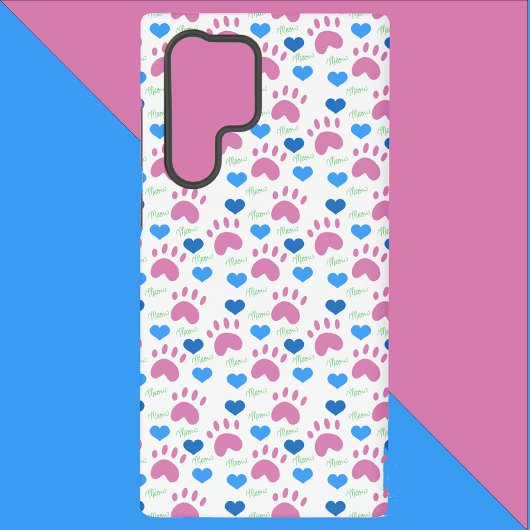 Hand Drawn Cat Paws Hearts Meows Pink Blue Green Samsung Galaxy Hülle