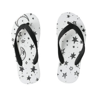 Hand Drawn Celestial Night Sky Pattern Kinderbadesandalen