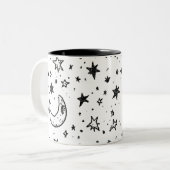 Hand Drawn Celestial Night Sky Pattern Zweifarbige Tasse (Vorderseite Links)