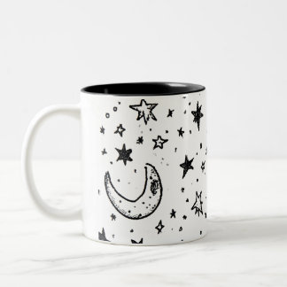 Hand Drawn Celestial Night Sky Pattern Zweifarbige Tasse