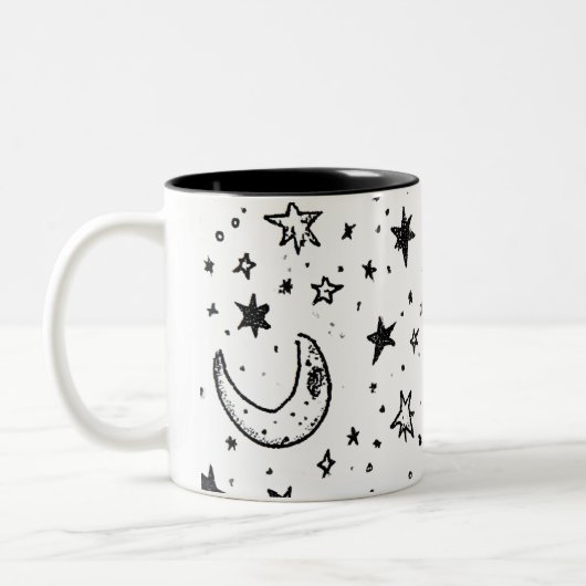 Hand Drawn Celestial Night Sky Pattern Zweifarbige Tasse (Links)