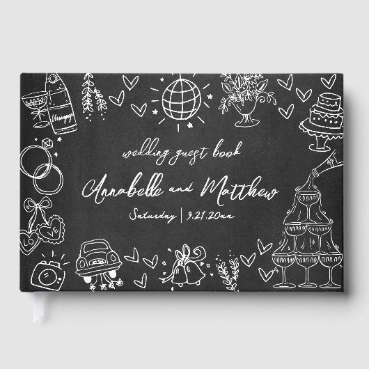 Hand Drawn Chalk Whimsical Wedding Gästebuch (Vorderseite)