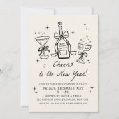 Hand Drawn Champagne Cheers New Years Eve Party Einladung (Vorderseite)