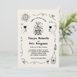 Hand Drawn Champagne Cocktail Whimsical Wedding Einladung