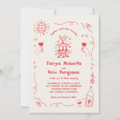 Hand Drawn Champagne Cocktail Whimsical Wedding Einladung (Vorderseite)