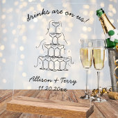 Hand Drawn Champagne Doodle Open Bar Wedding Sign Acrylschild