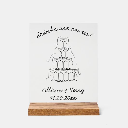 Hand Drawn Champagne Doodle Open Bar Wedding Sign Acrylschild (Vorderseite)