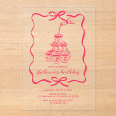 Hand Drawn Champagne Tower Birthday Party Pink Acryleinladungen (Vorderseite)