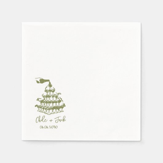 Hand Drawn Champagne Tower Glass Wedding Napkins Serviette (Vorderseite)