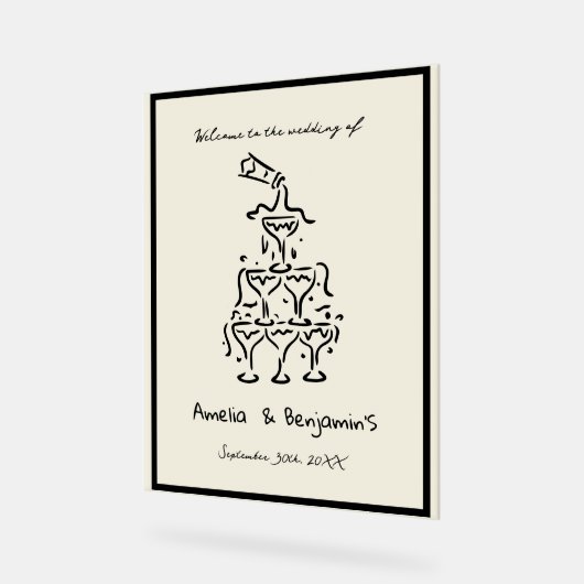 Hand Drawn Champagne Tower Retro Welcome wedding Acrylschild (Winkel)
