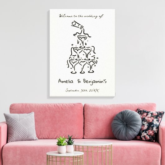 Hand Drawn Champagne Tower Retro Welcome wedding Leinwanddruck (Insitu (Wohnzimmer))