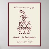 Hand Drawn Champagne Tower Retro Welcome wedding Poster (Vorne)