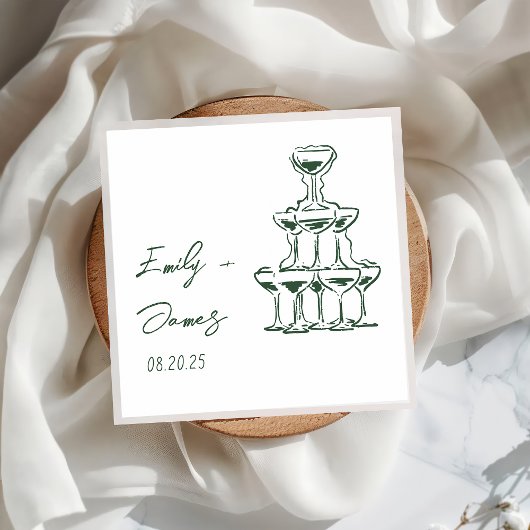 Hand Drawn Champagne Tower Wedding Napkins Serviette