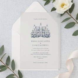 Hand Drawn Chateau Venue Minimalist Wedding Acryleinladungen