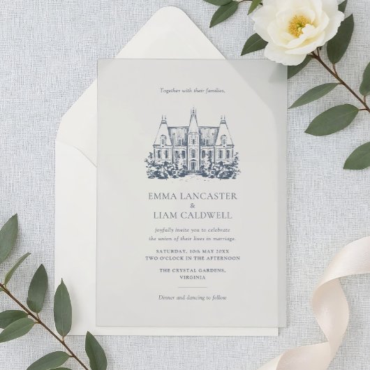 Hand Drawn Chateau Venue Minimalist Wedding Acryleinladungen