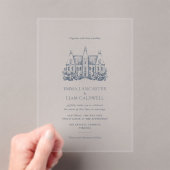 Hand Drawn Chateau Venue Minimalist Wedding Acryleinladungen (Insitu (Handheld))