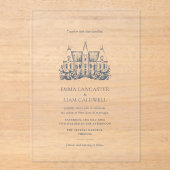 Hand Drawn Chateau Venue Minimalist Wedding Acryleinladungen (Vorderseite)