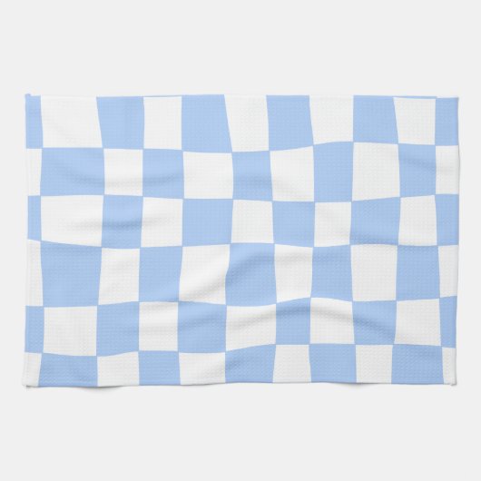Hand Drawn Checkerboard Pattern (sky blue/white) Geschirrtuch (Horizontal)