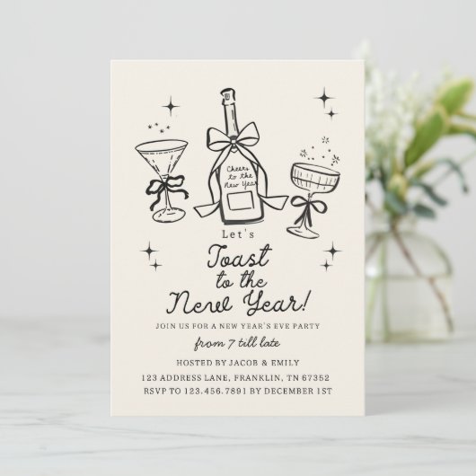 Hand Drawn Cheers New Years Eve Party In Einladung (Stehend Vorderseite)