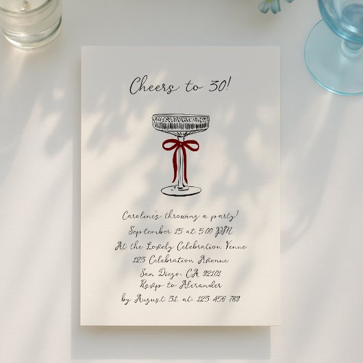 hand drawn cheers to 30, birthday party invitation einladung