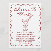 Hand Drawn Cheers to Thirty Martini Birthday Einladung (Vorderseite)