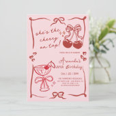 hand-drawn cherry martini birthday einladung (Stehend Vorderseite)