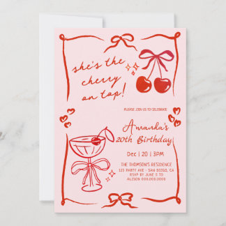 hand-drawn cherry martini birthday invitation einladung
