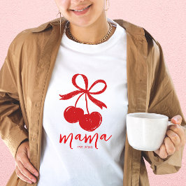 Hand Drawn Cherry Niedlich Bow Red Mama T-Shirt
