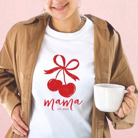 Hand Drawn Cherry Niedlich Bow Red Mama T-Shirt