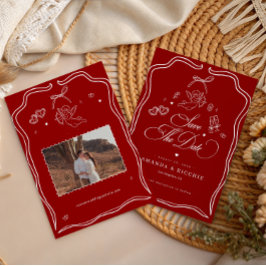 Hand Drawn Cherub Vintage Cupid Red Retro Wedding Save The Date
