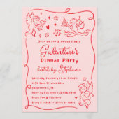 Hand Drawn Cherubs Pink Red Galentine's Day Party Einladung (Vorderseite)