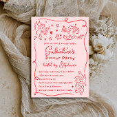 Hand Drawn Cherubs Pink Red Galentine's Day Party Einladung