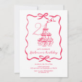 Hand Drawn Chic Pink Champagne 21st Birthday Party Einladung (Vorderseite)