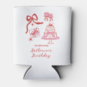 Hand Drawn Chic Pink Red Birthday Doodles Party Dosenkühler (Vorderseite)
