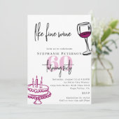 Hand Drawn Chic Scribble Wine & Cake 60th Birthday Einladung (Stehend Vorderseite)