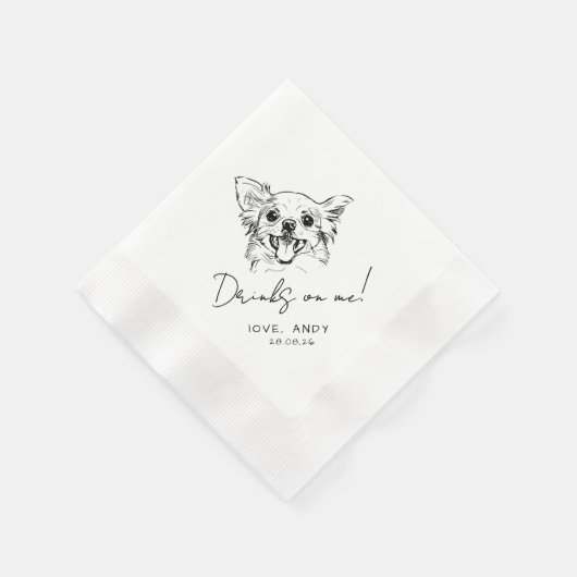 Hand Drawn chihuahua Drinks on me Cocktail Serviette (Ecke)