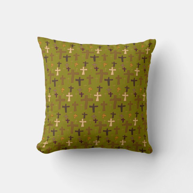 Hand drawn Christian Crosses on Green Kissen (Vorderseite)