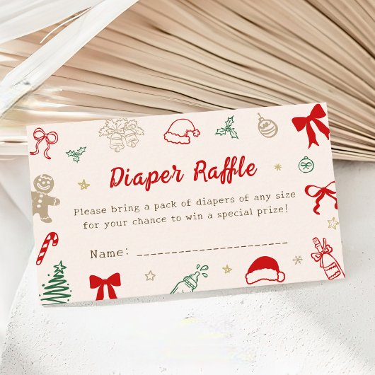 Hand Drawn Christmas Baby Shower Diaper Raffle Begleitkarte
