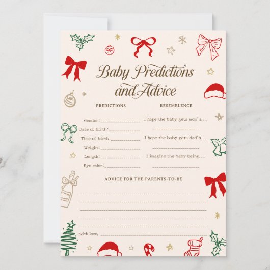 Hand Drawn Christmas Baby Shower Predictions Game Einladung (Vorderseite)